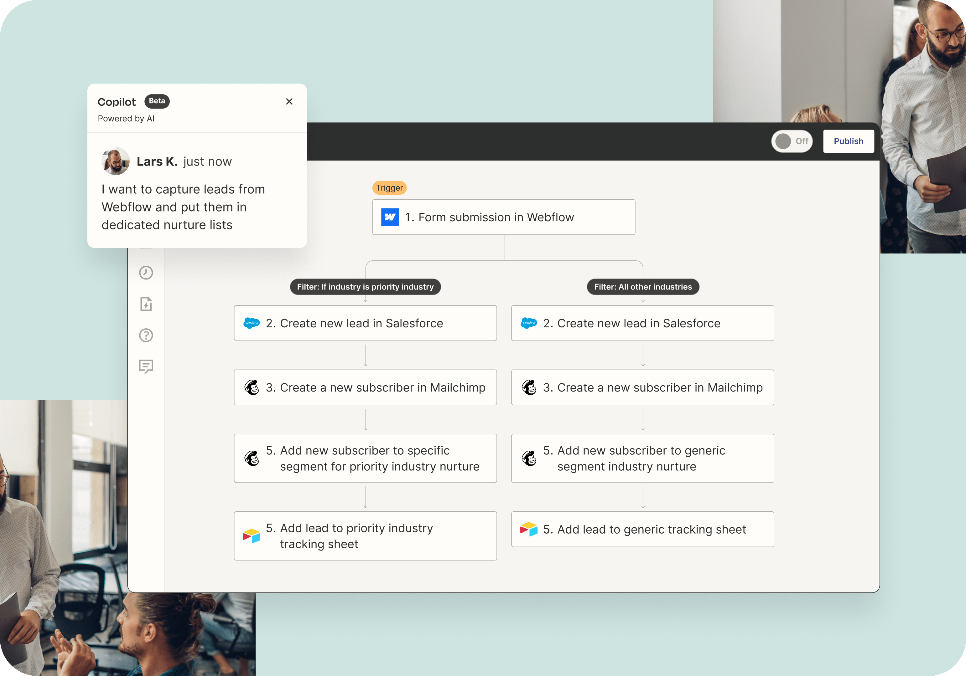 An interface depicting a multi-step workflow