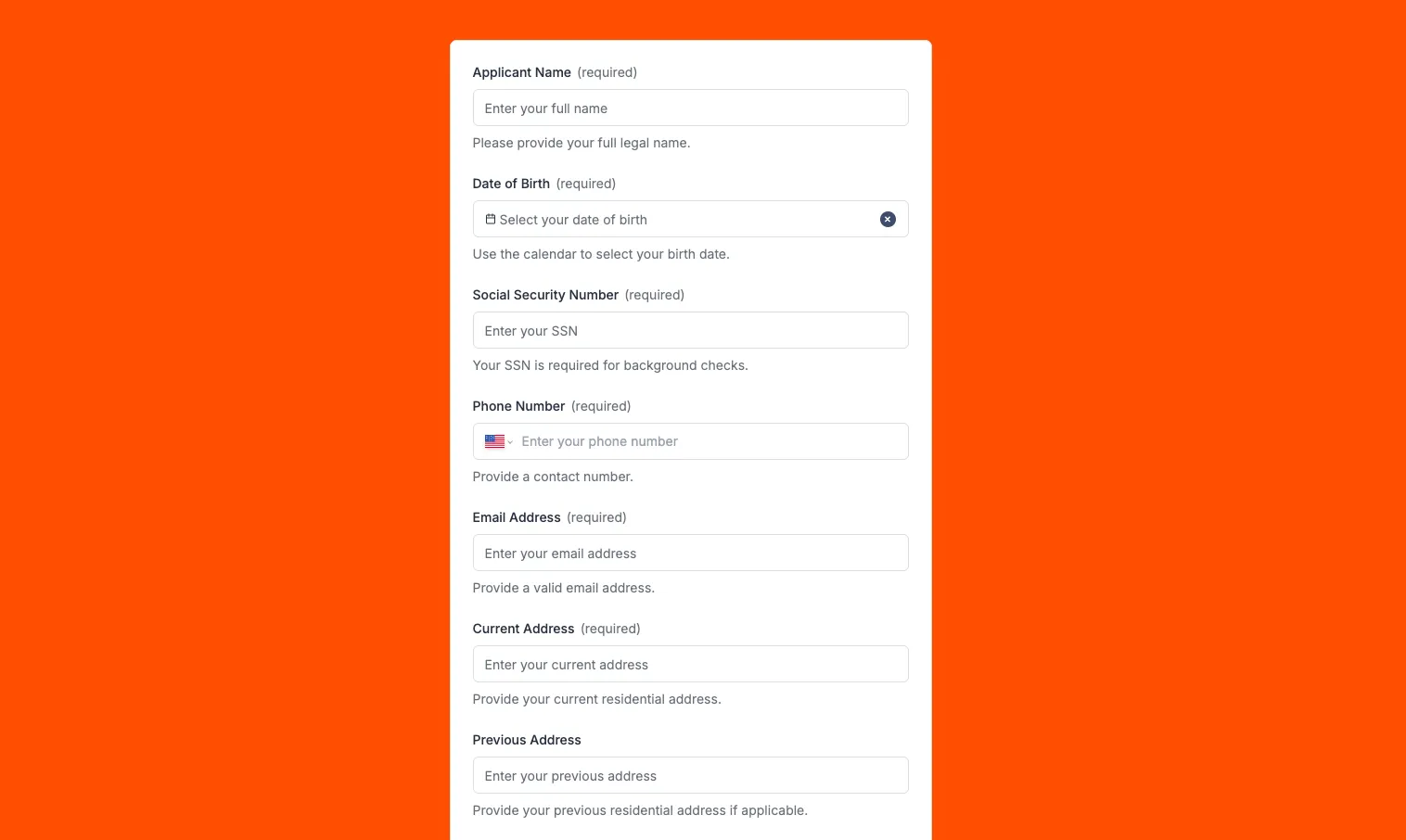 Rental Application Form