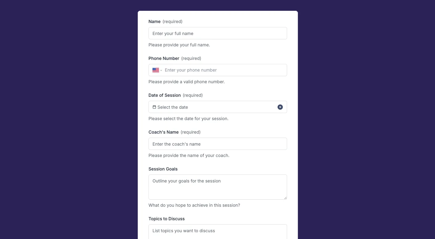 Coaching Form Preview