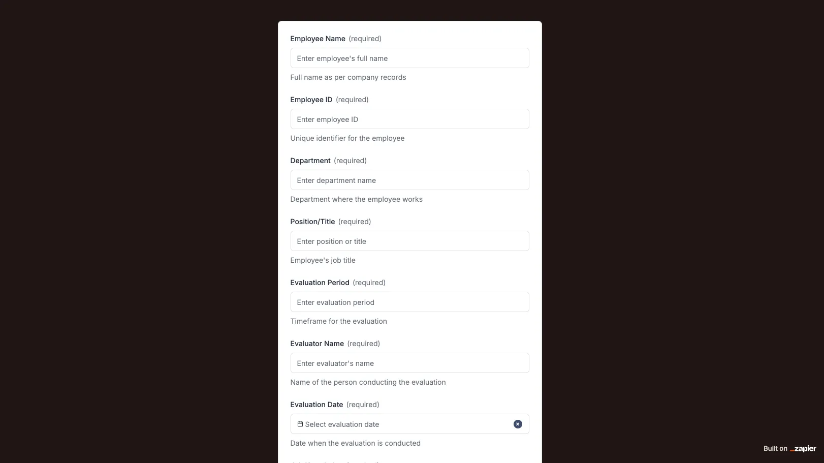 Evaluation Form Preview