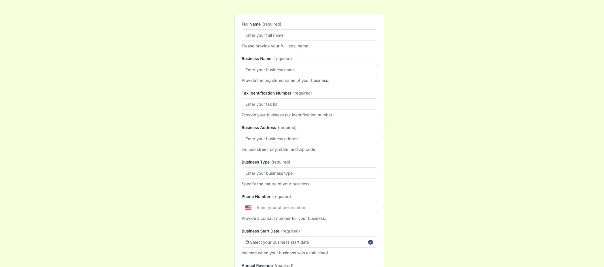 Self-Employment Form Preview