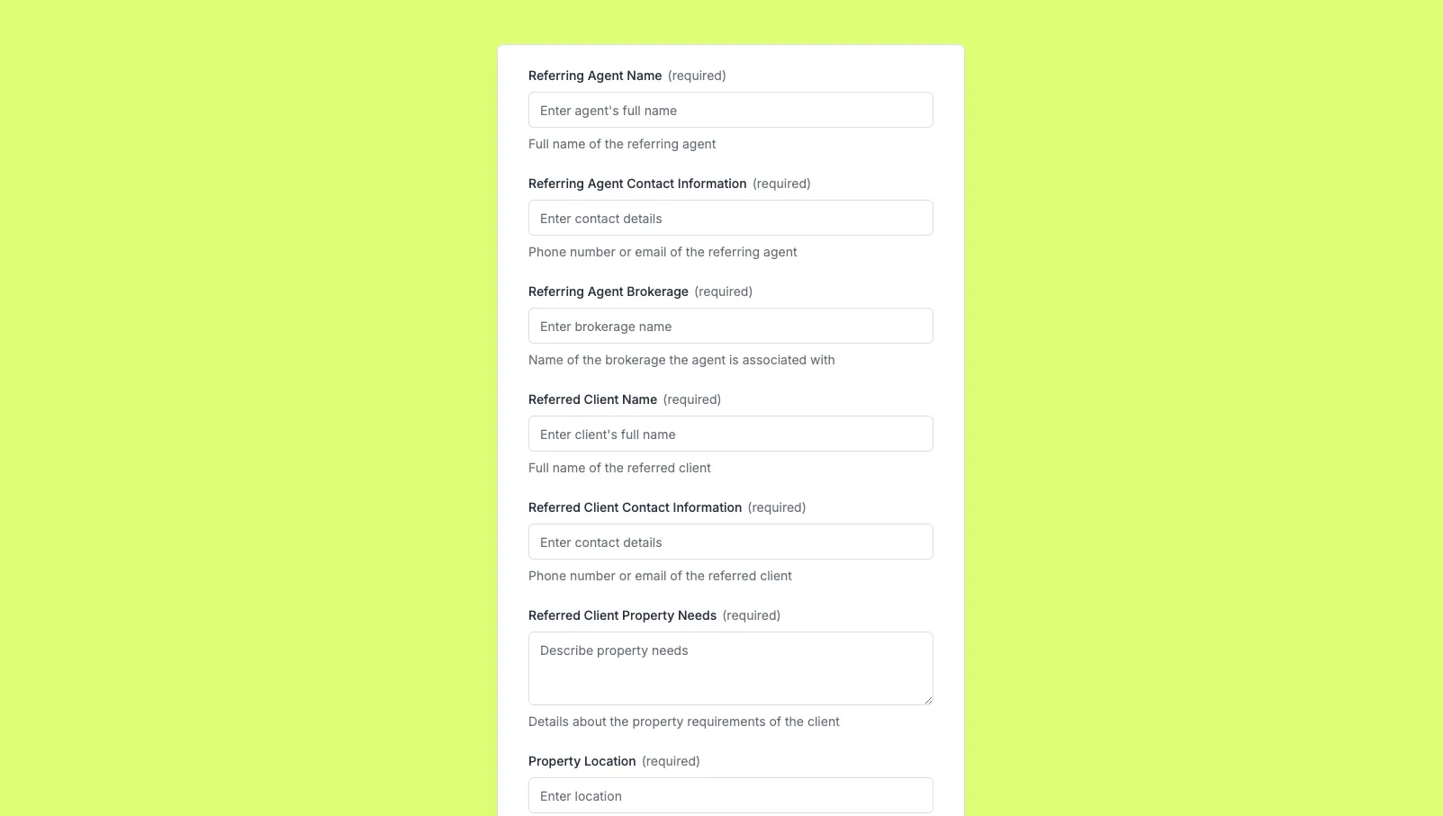 real estate referral form preview