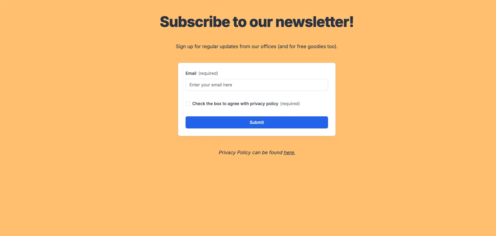Newsletter Signup Form Hero