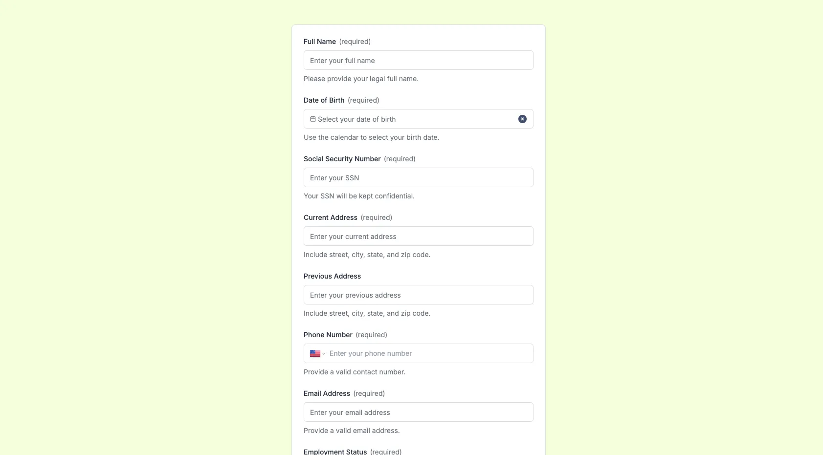 Tenant Verification Form Preview